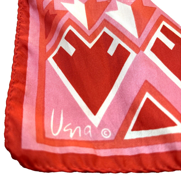 Vintage VERA Pink Red & White Silky Scarf Abstract Artsy Long Rectangle Abstract - Picture 2 of 7